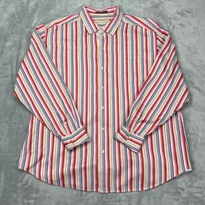 Tommy Bahama Shirt Mens 2XL Multi Striped Chest Pocket Long Sleeve Button Up